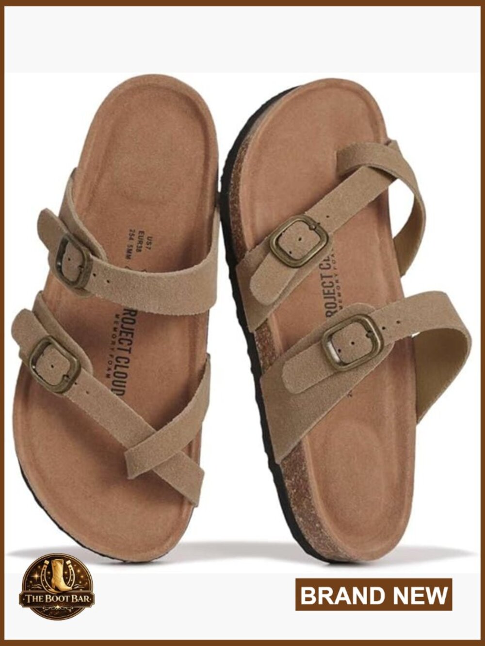 Genuine Leather Slides with Memory Foam Insole & Cork Footbed - Non-Slip